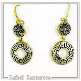 Greek Key and Greek flower Museum Earrings: 18K Gold Filled & Oxidized Sterling Silver