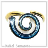 Blue Enamel Spiral Adjustable Statement Ring: Eternity Symbol 18 Karat Gold Filled Sterling Silver