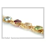 Filigree Natural Gemstones Pendant with Byzantine ornaments on bezel: 18K Gold-Filled Sterling Silver