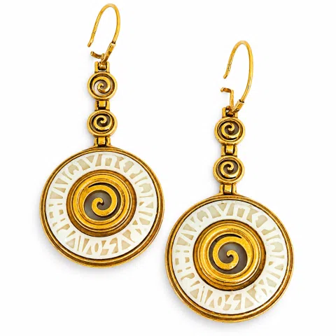 Ancient Greek Prayer to Sun Engraved Marble Spiral Earrings: 18k Gold Filled Sterling Silver