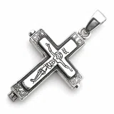 Byzantine Locket Pendant Reliquary Cross Necklace: Oxidized Sterling Silver
