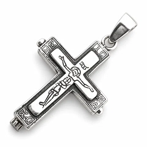 Byzantine Locket Pendant Reliquary Cross Necklace: Oxidized Sterling Silver