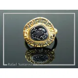 Owl of Athena Goddess Tetradrachm Greek Coin Greek Key Ring: 18K Gold Filled Silver