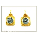 Athena Owl Coin Greek Museum Earrings: 18K Gold Filled Filigree and Oxidised Sterling Silver