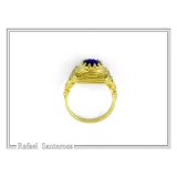 Byzantine Handcrafted Natural Lapis Lazuli Sterling Silver Ring: 18k Gold Filled
