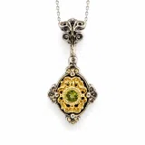 Genuine Peridot Byzantine Style Drop Necklace: Oxidized and 18K Gold Filled Sterling Silver
