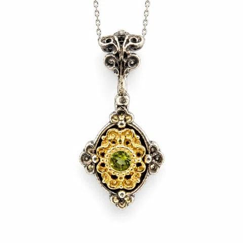 Genuine Peridot Byzantine Style Drop Necklace: Oxidized and 18K Gold Filled Sterling Silver