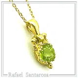 Filigree Genuine Peridot Byzantine Style Charm Necklace: 18K Gold-Filled Sterling Silver Pendant