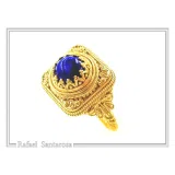 Byzantine Handcrafted Natural Lapis Lazuli Sterling Silver Ring: 18k Gold Filled