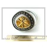18K Gold Chi Rho Christogram on Oxidized Sterling Silver Adjustable Ring, Byzantine Prayer Talisman