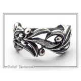 Olive Branch Band Ring, Greek Mythology Floral Jewelry: Oxidized Sterling Silver