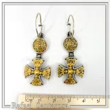 Byzantine religious statement handmade cross earrings, sterling silver 18K gold filled