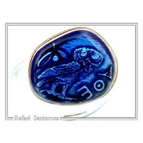 Athena Owl Coin Tetradrachm Ring Museum Replica: Transparent Blue Enamel on Sterling Silver Coin