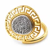 Greek Calendar Phaistos Disc on Greek Key Ring: Oxidized Sterling Silver, 18K Gold Filled