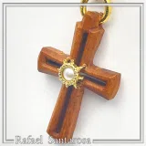 Byzantine Cross Pendant Sterling Silver Gold Filled Mahogany Wood Freshwater Pearl Necklace