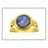 Athena Owl Coin Tetradrachm Ring: Blue Transparent Enamel on 18K Gold-Filled Filigree Sterling Silver