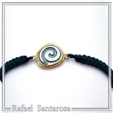 Spiral Macrame Bracelet Oxidized Sterling silver charm on 18K gold filled base. Museum replica