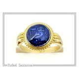 Athena Owl Coin Tetradrachm Ring: Blue Transparent Enamel on 18K Gold-Filled Filigree Sterling Silver