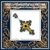 Byzantine Religious Cross Pendant Sterling Silver Oxidised 18k Gold Filled Garnet Necklace