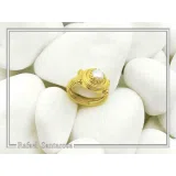 Ancient Greek Temple Ionic Column Natural Pearl Ring 18K Gold-Filled Sterling Silver, Museum Inspired