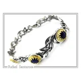 Natural Lapis Lazuli Olive Leaf Floral Beaded Bracelet: Oxidized and 18K Gold Filled Silver