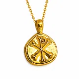 18k Solid Gold Chi Rho Religious Pendant - Jesus Christ Name Byzantine Christian Necklace
