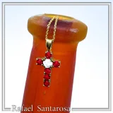 Tiny Cross Necklace: Hand Sculpted Alabaster Rose Flowers 18K Gold Filled Sterling Silver Cross