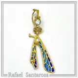 Art Nouveau Dragonfly feather Sterling Silver Earrings Gold Filled Blue Enamel Sky Blue Topaz Handmade Jewelry