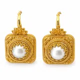 Ancient Greek Pearl Earrings: Sterling Silver 18K Gold-Filled Filigree Byzantine way Decoration