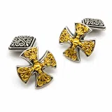 Byzantine Religious Cross Cufflinks: Oxidized & 18k Gold Filled Filigree Sterling Silver Christian cufflinks