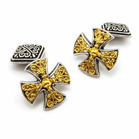 Byzantine Religious Cross Cufflinks: Oxidized & 18k Gold Filled Filigree Sterling Silver Christian cufflinks