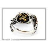 Natural Lapis or Pearl Floral Olive Branch Ring: Oxidized Sterling Silver Gold Filled Filigree