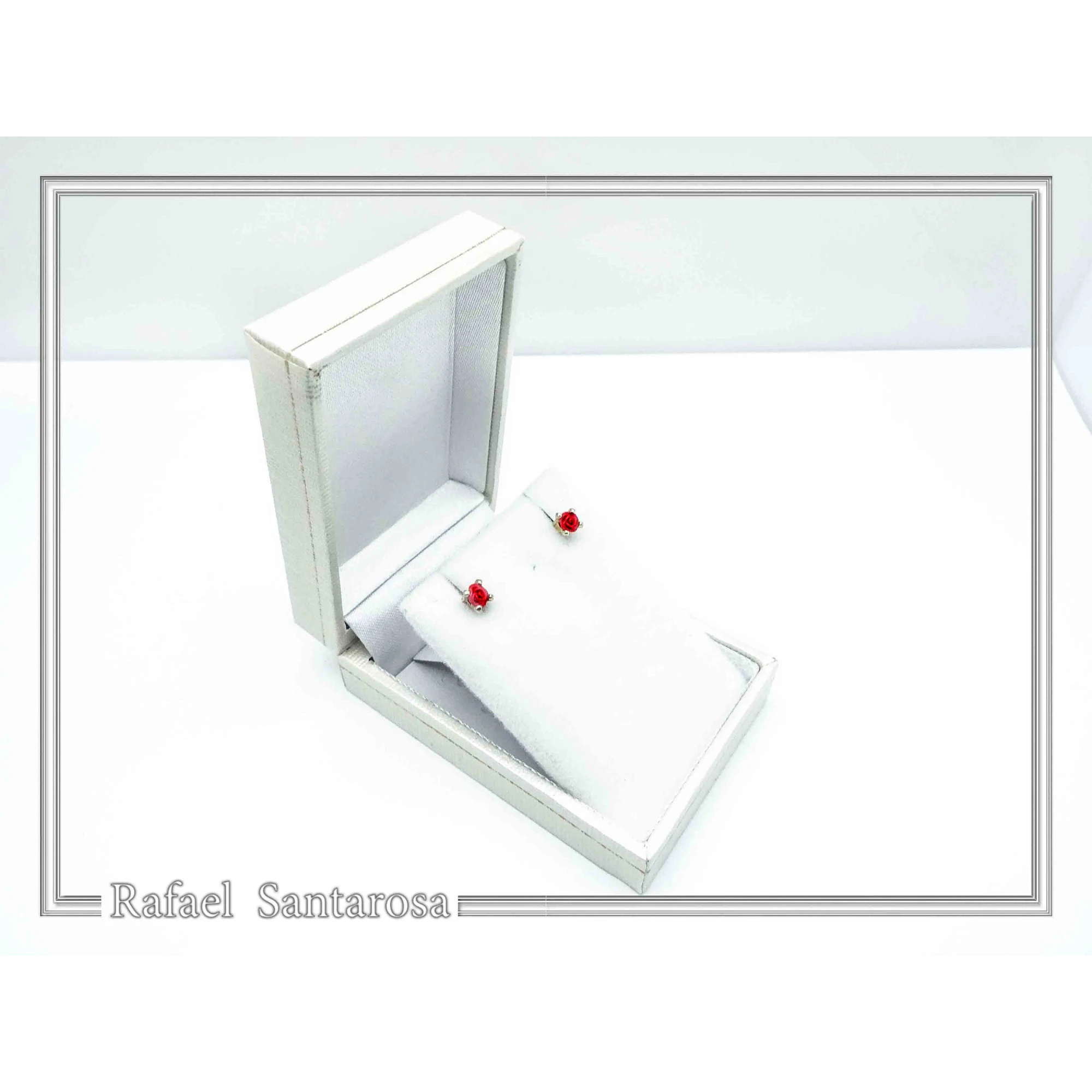 Handmade Red Rose Flower Stud Earrings: Alabaster & 18K Gold Filled Sterling Silver — additional product image 9 from Rafael Santarosa Fine Jewelry