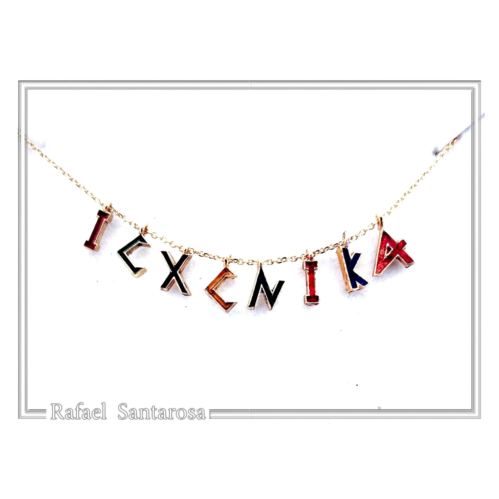ICXC NIKA Christogram Talisman Beaded Necklace: Multi Color Enamel, 18k Gold Filled Silver — additional product image 3 from Rafael Santarosa Fine Jewelry