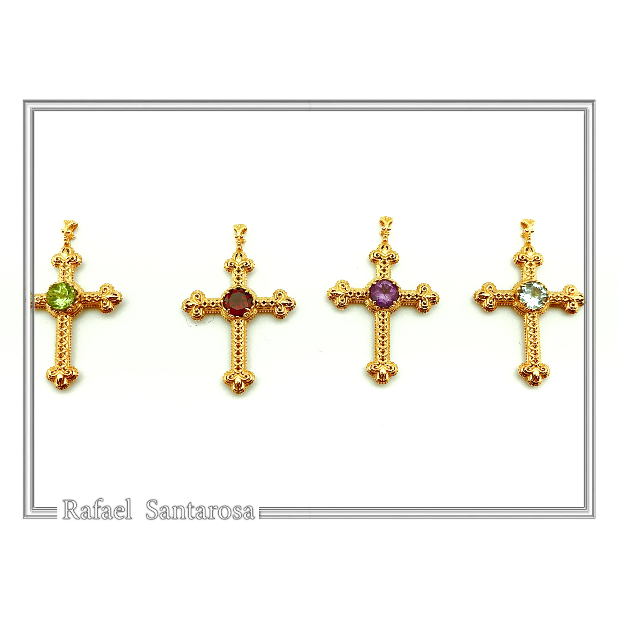 Natural Brilliant Cut Sky Blue Topaz Byzantine Filigree Cross Pendant 18K Gold Filled Silver — additional product image 8 from Rafael Santarosa Fine Jewelry