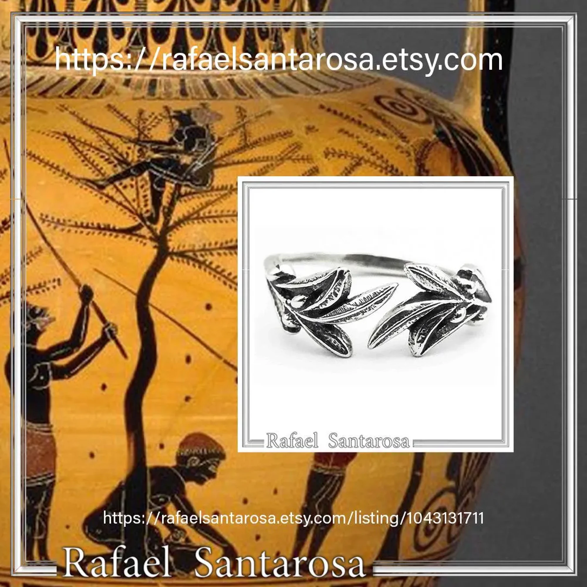 Oxidized Sterling Silver Olive Branch Adjustable Ring: Floral Jewelry Greek Mythology Peace Symbol — additional product image 10 from Rafael Santarosa Fine Jewelry
