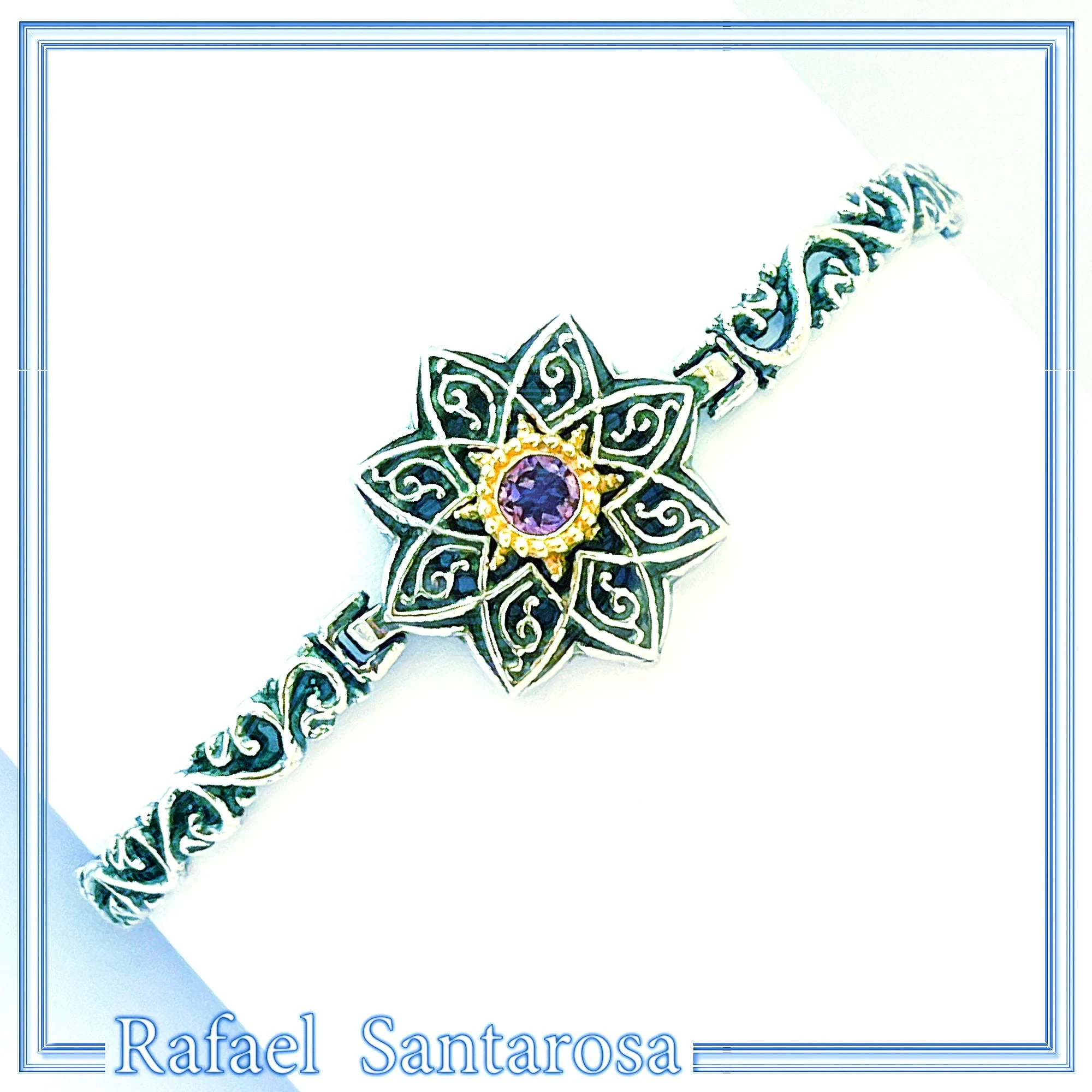Natural Amethyst Byzantine Star Bracelet: Oxidised Sterling Silver, 18K Gold Filled Bezel — additional product image 5 from Rafael Santarosa Fine Jewelry