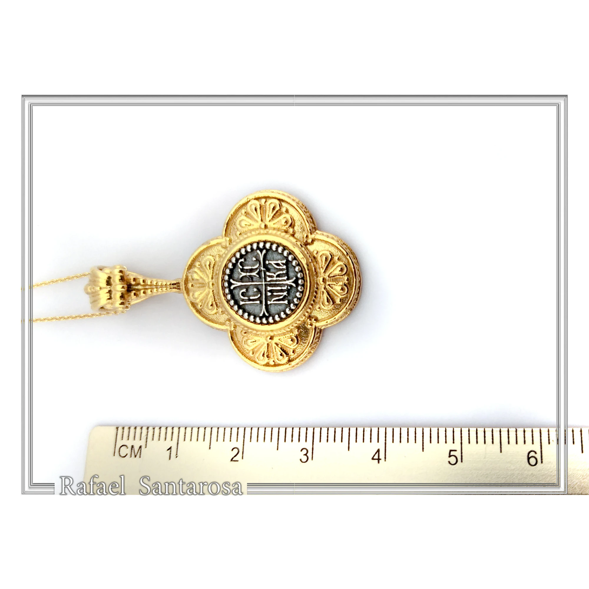 ICXC NIKA Cross Prayer Talisman Pendant: Byzantine Constantinato Gold Filled & Oxidized Sterling Silver — additional product image 9 from Rafael Santarosa Fine Jewelry
