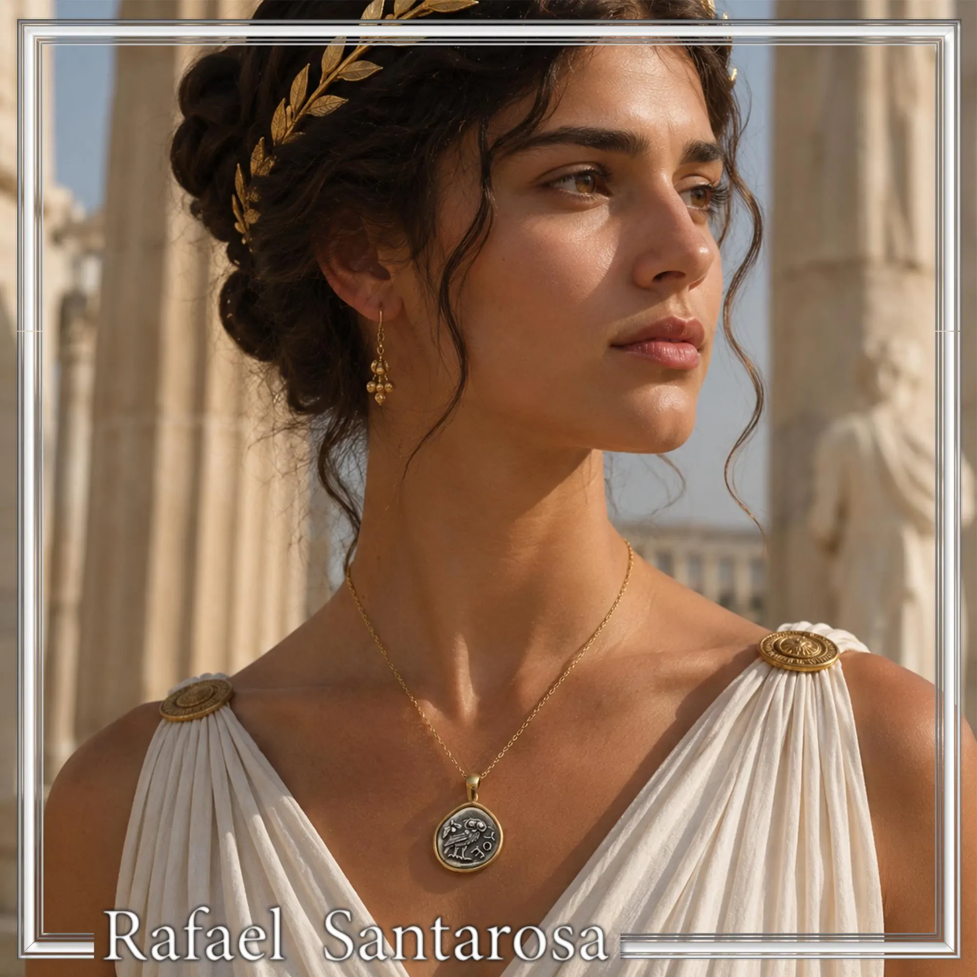 Ancient Greek Owl Coin Necklace, Athena Tetradrachm, Sterling Silver & 18K Gold Filled, Historical Gift — additional product image 5 from Rafael Santarosa Fine Jewelry