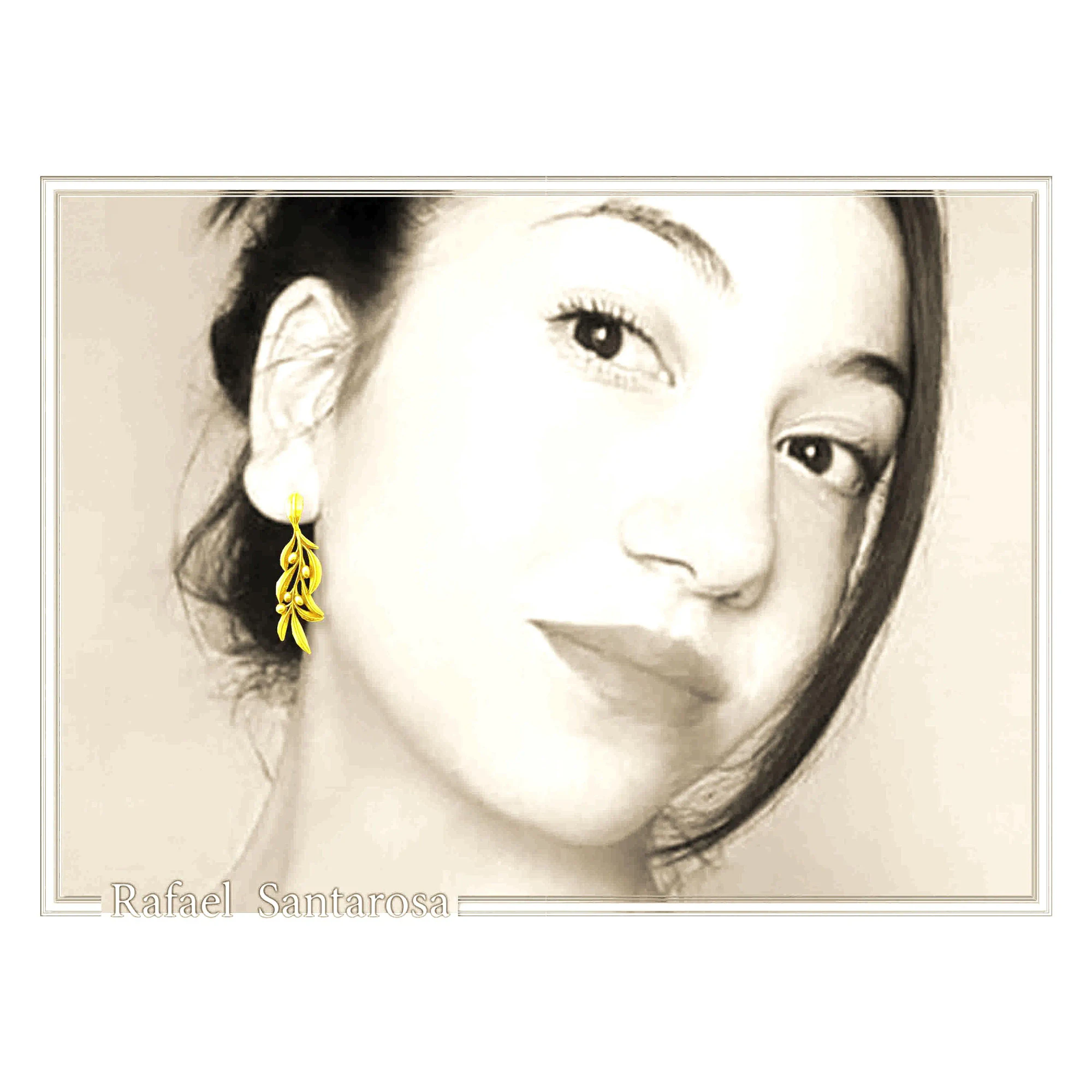 Olive Leaf Branch Drop Earrings Greek Mythology Peace Symbol: Oxidized Sterling Silver — additional product image 2 from Rafael Santarosa Fine Jewelry