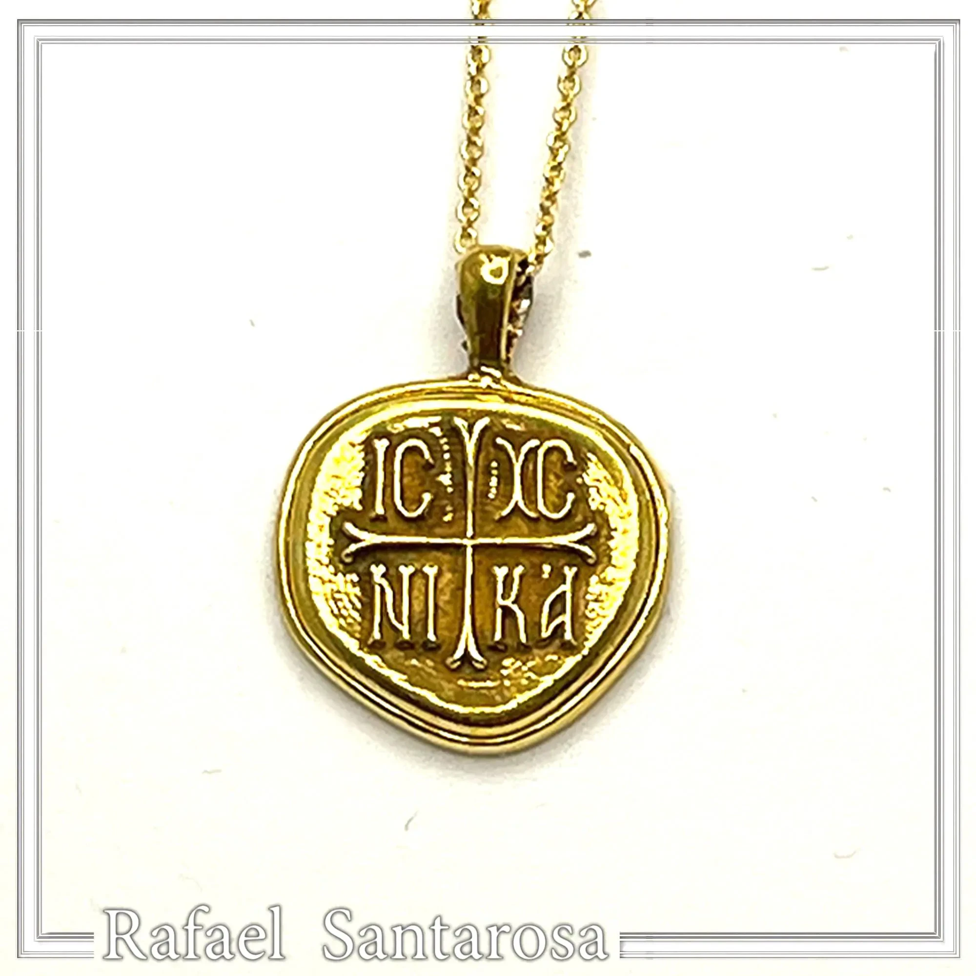 18k Gold Filled Sterling Silver Protection Christogram Cross Pendant: Christian Prayer Constantinato Charm — additional product image 3 from Rafael Santarosa Fine Jewelry