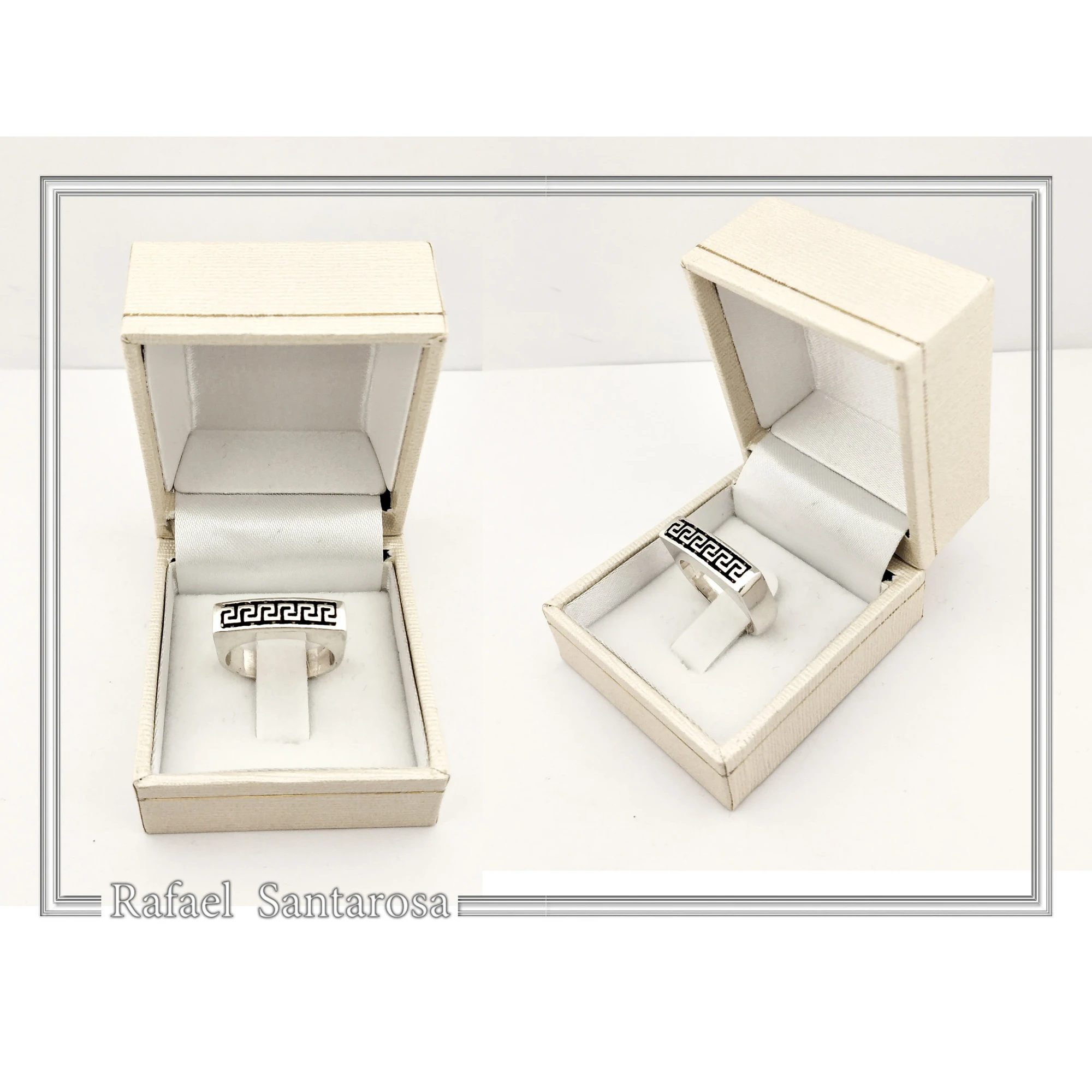 Handmade Greek Key String Meander Design Ring: Oxidized Sterling Silver Elegant Ring — additional product image 9 from Rafael Santarosa Fine Jewelry
