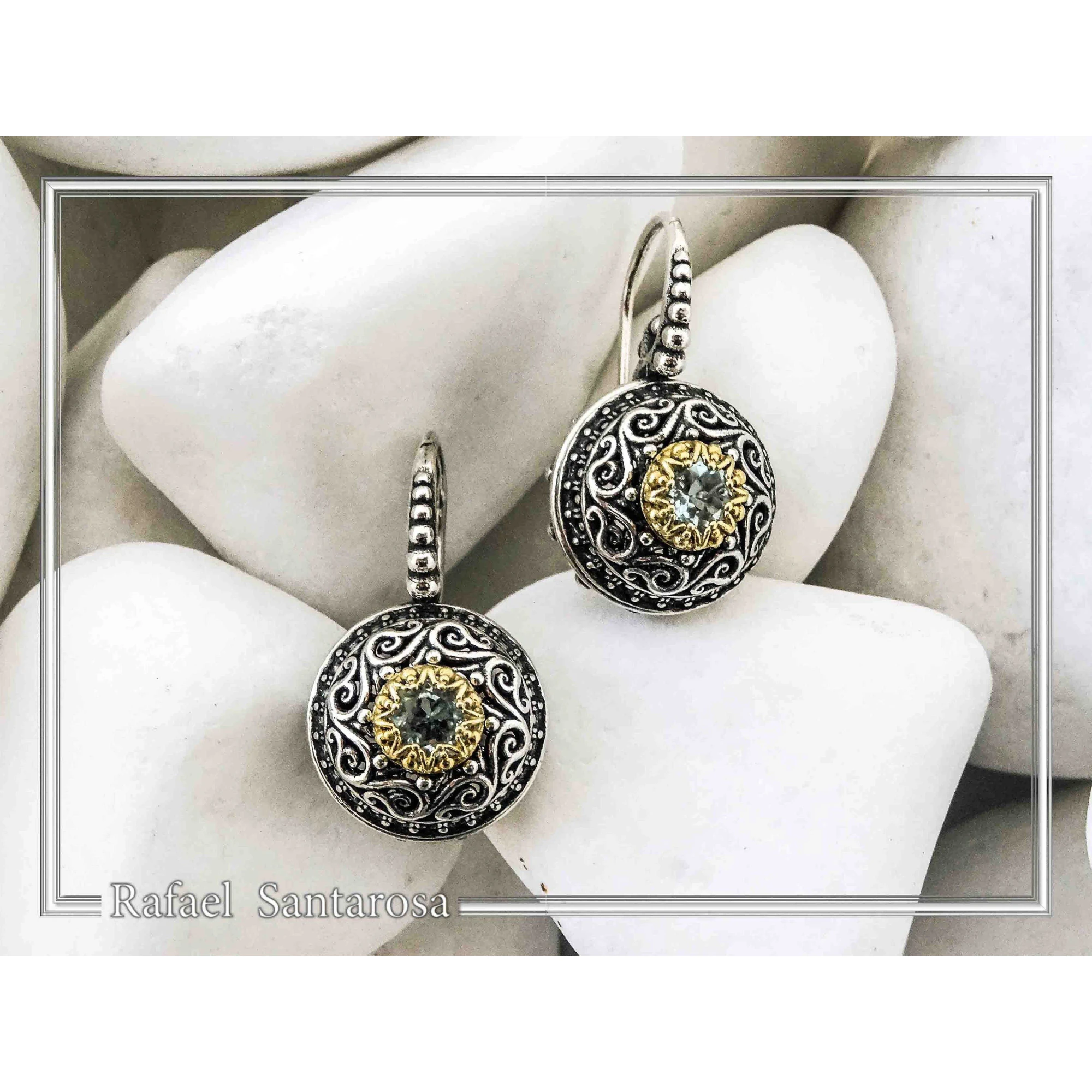 Byzantine Filigree Natural Gem Silver Earrings: Garnet, Topaz, Peridot, Amethyst, Pearl or Lapis — additional product image 4 from Rafael Santarosa Fine Jewelry