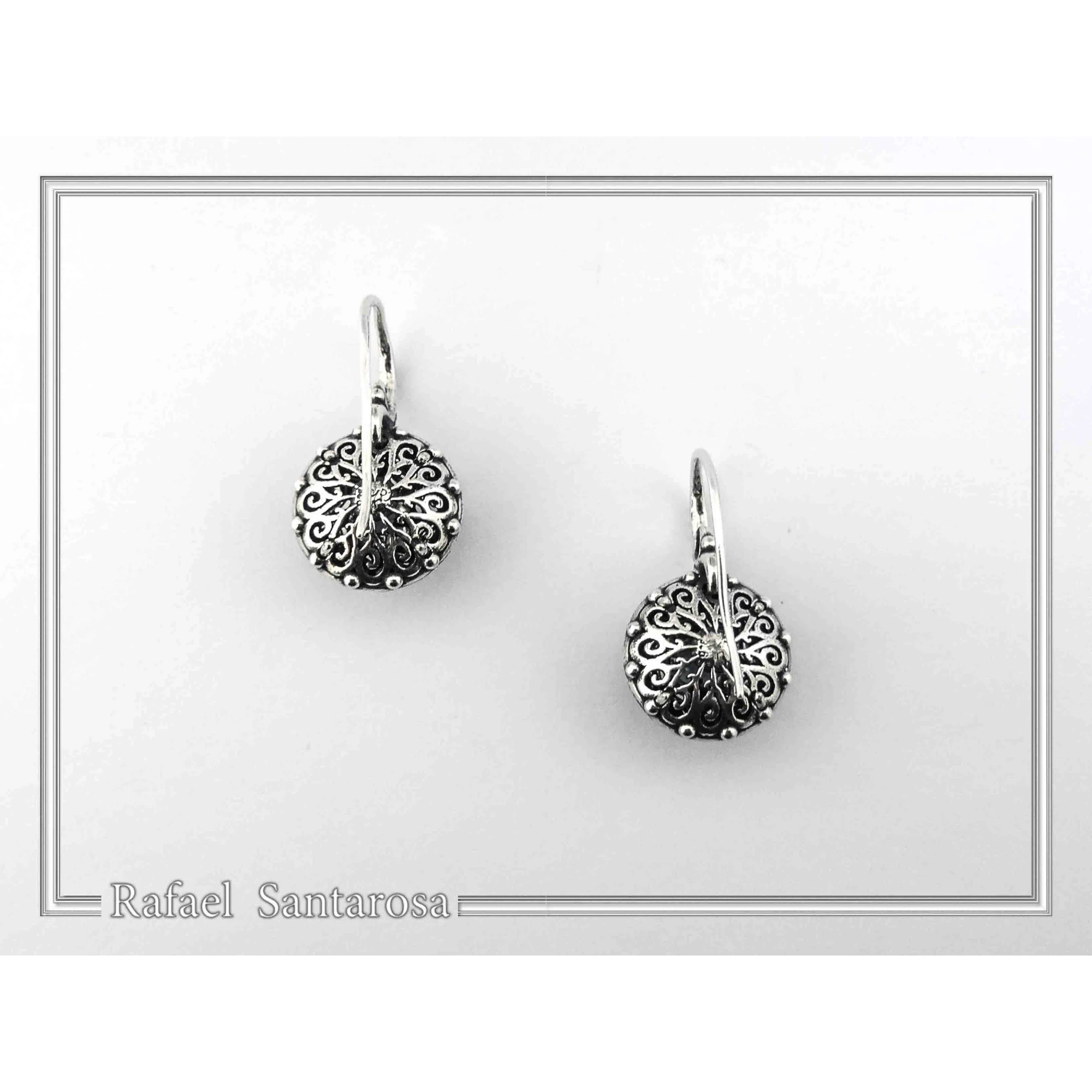 Byzantine Filigree Natural Gem Silver Earrings: Garnet, Topaz, Peridot, Amethyst, Pearl or Lapis — additional product image 7 from Rafael Santarosa Fine Jewelry