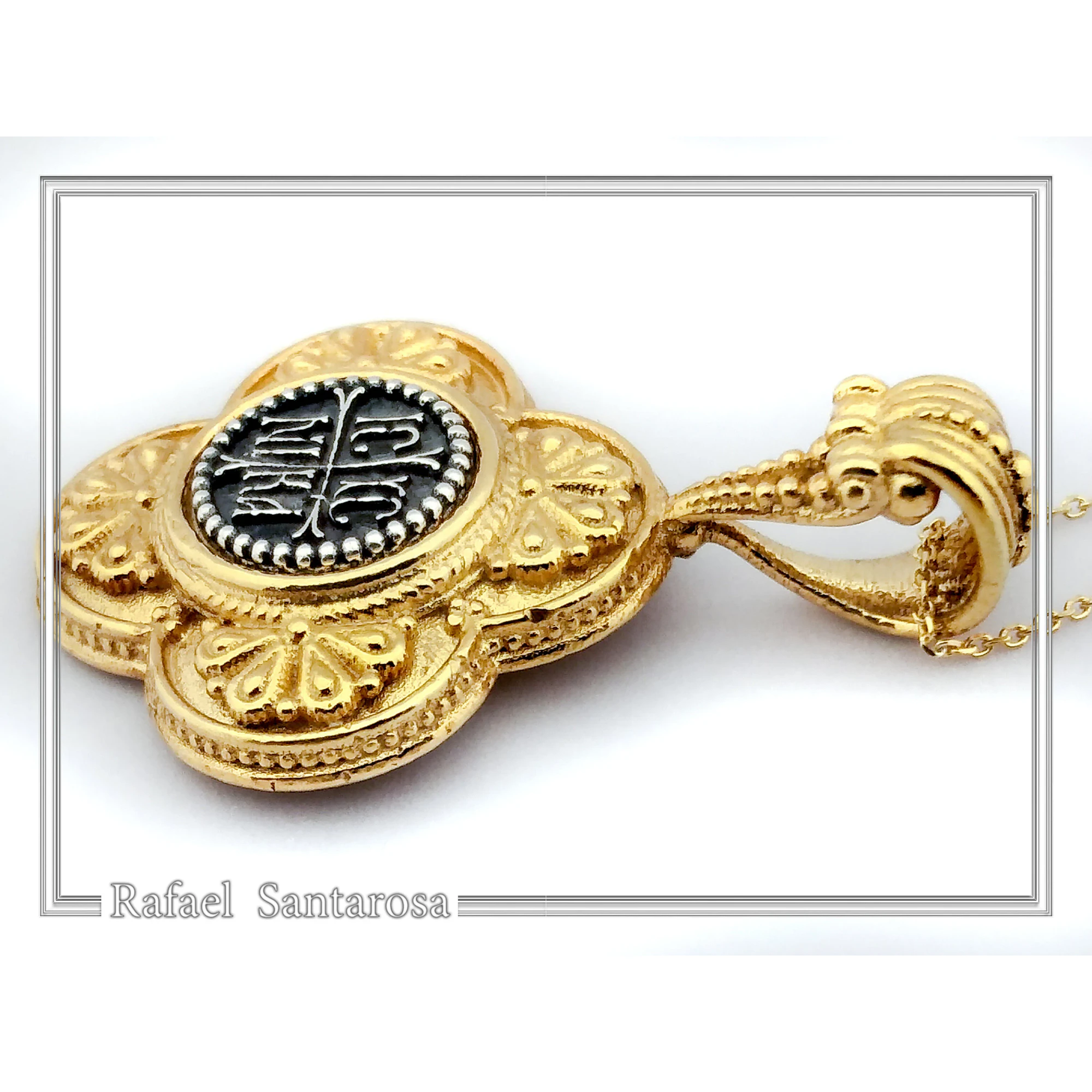ICXC NIKA Cross Prayer Talisman Pendant: Byzantine Constantinato Gold Filled & Oxidized Sterling Silver — additional product image 5 from Rafael Santarosa Fine Jewelry