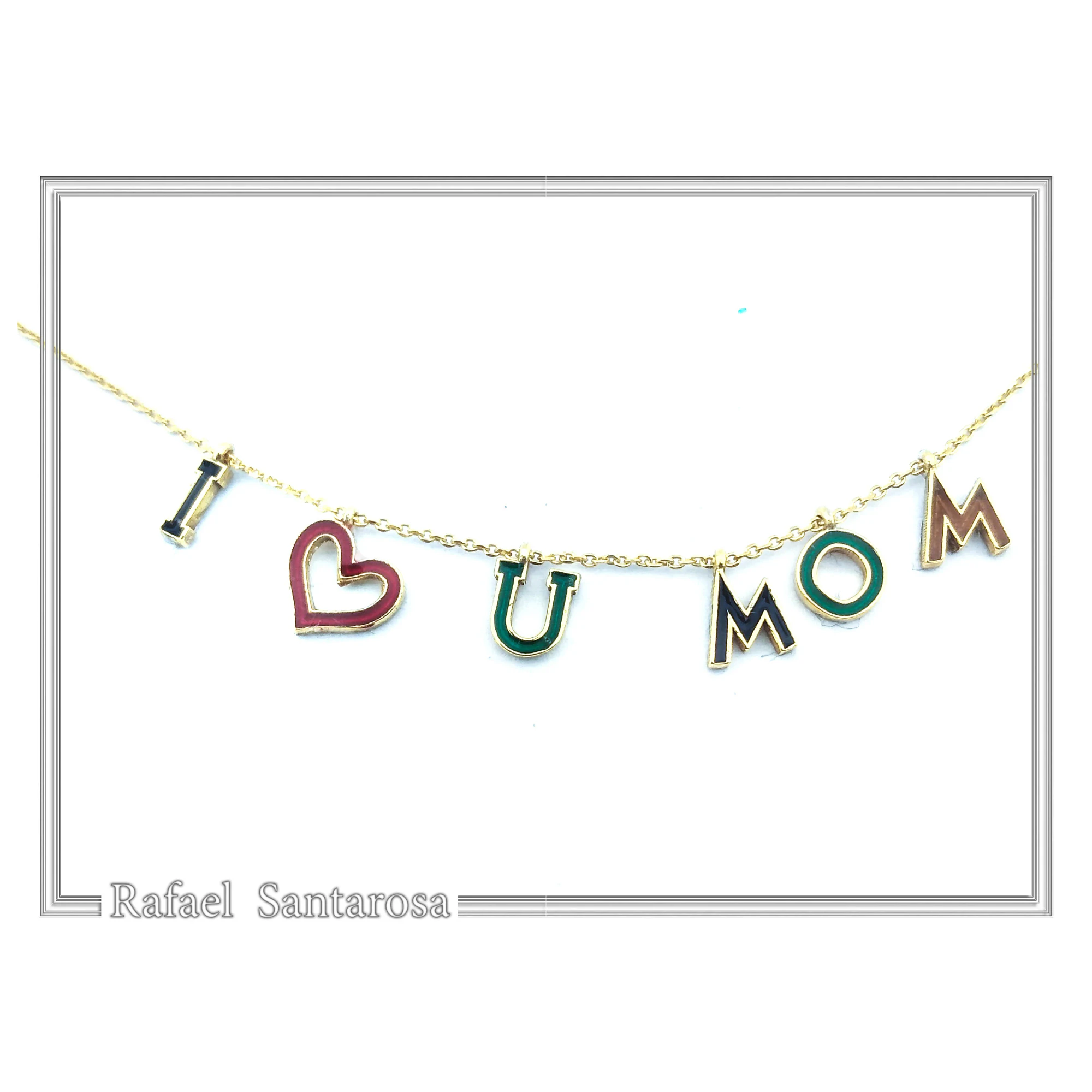 I LOVE U MOM Charm Personalised Necklace: Sterling Silver 18K Gold Filled Enamel Colored — additional product image 2 from Rafael Santarosa Fine Jewelry