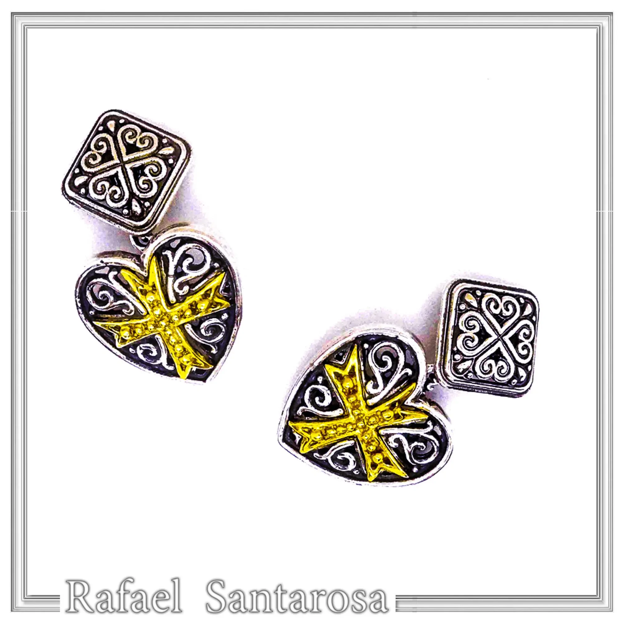 Knights Holy Herat Maltese Cross Cufflinks: Oxidized Sterling Silver, 18k Gold-Filled Byzantine Decoration
