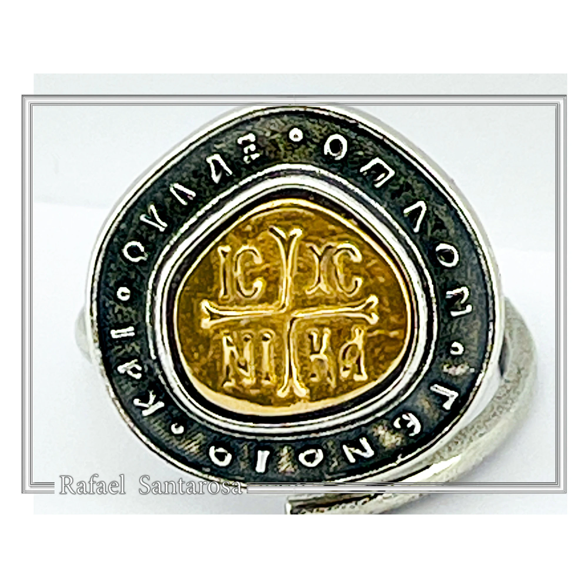 Jesus Christ Victorious ICXC NIKA Byzantine Talisman Adjustable Ring: 18K Gold & Oxidized Sterling Silver — additional product image 4 from Rafael Santarosa Fine Jewelry