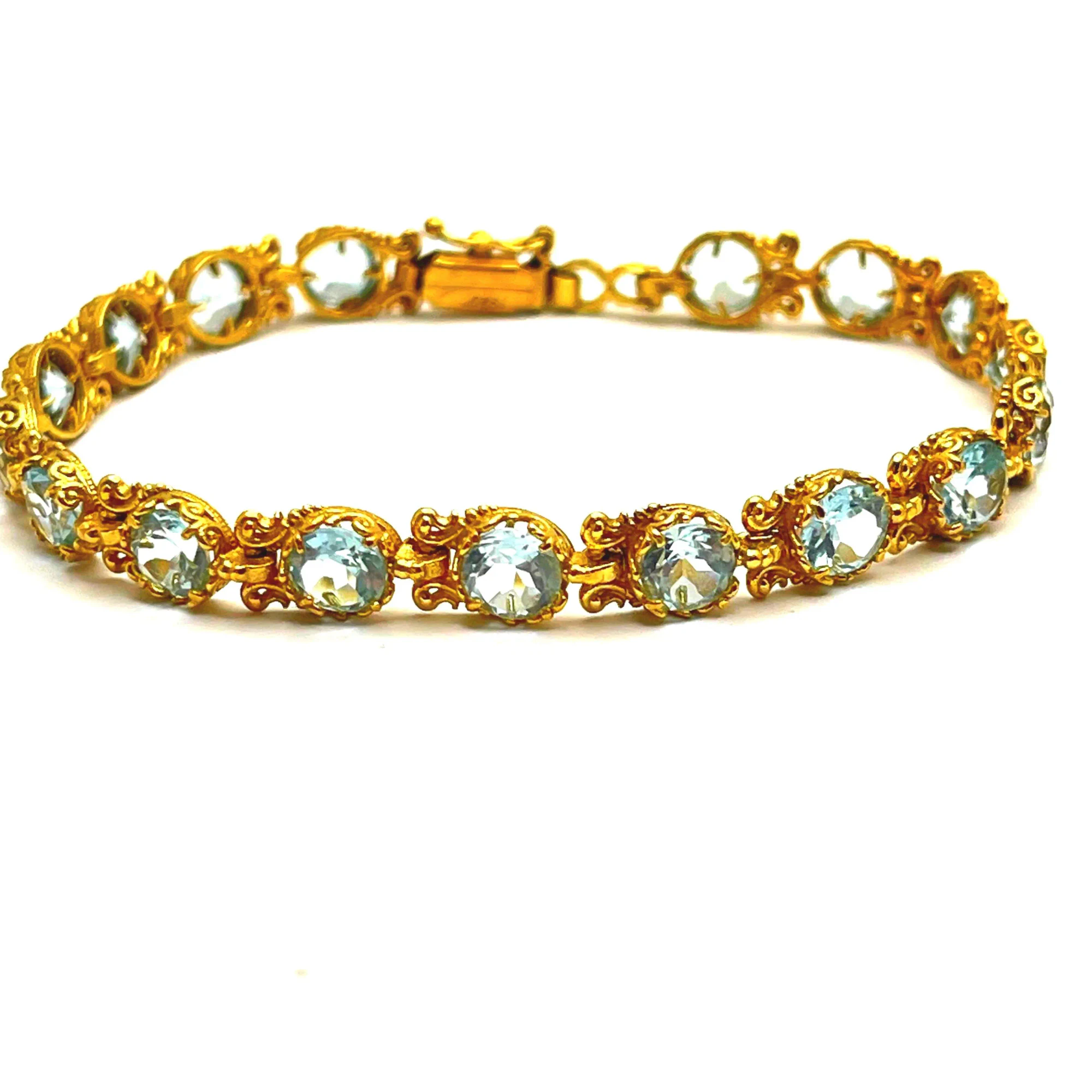 Genuine Brilliant cut Topaz Beaded Tennis Bracelet: 18K Gold Filled Byzantine Filigree Bracelet — additional product image 3 from Rafael Santarosa Fine Jewelry