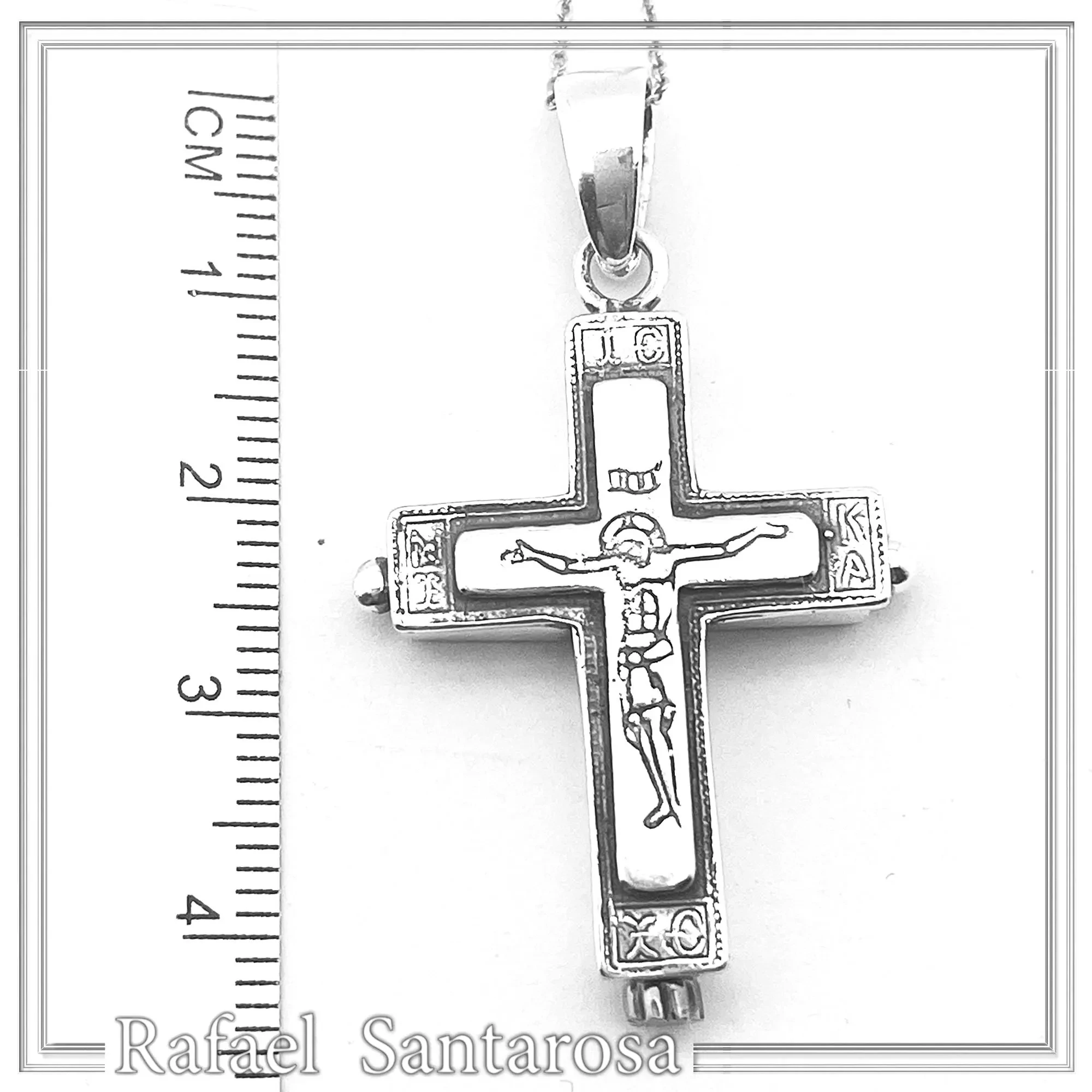 Byzantine Locket Pendant Reliquary Cross Necklace: Oxidized Sterling Silver — additional product image 4 from Rafael Santarosa Fine Jewelry